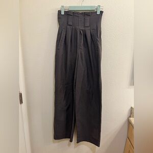 Ganni Dark Grey Paper Bag Waist Wide Leg Pants